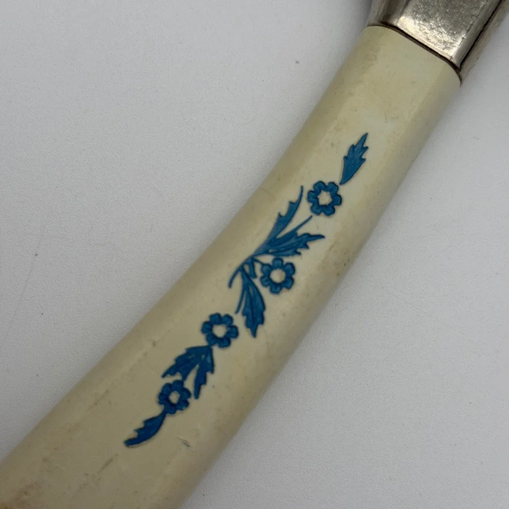Vintage Stainless Taiwan Floral Flatware Spoon and Knife Set Cream Blue Yellow